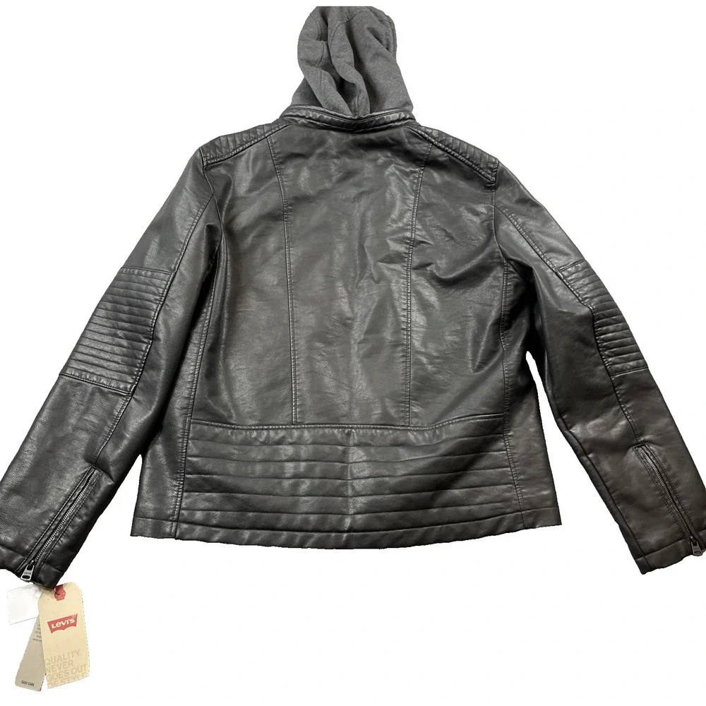Men's Levi's Black Faux‎ Leather Hooded Racer Jacket XL NWT